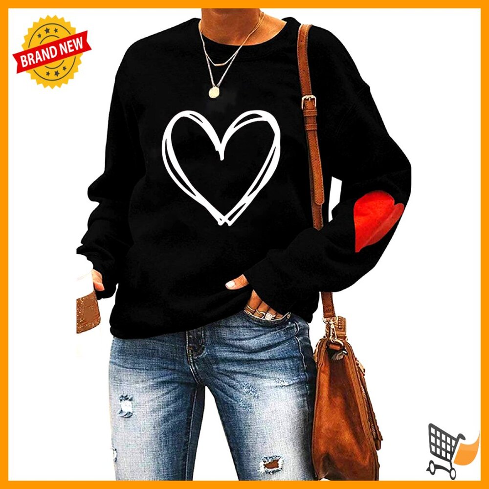 Long Sleeve Valentine's Sweatshirt Plaid Love Heart Print Y2k Chic Casual Wear